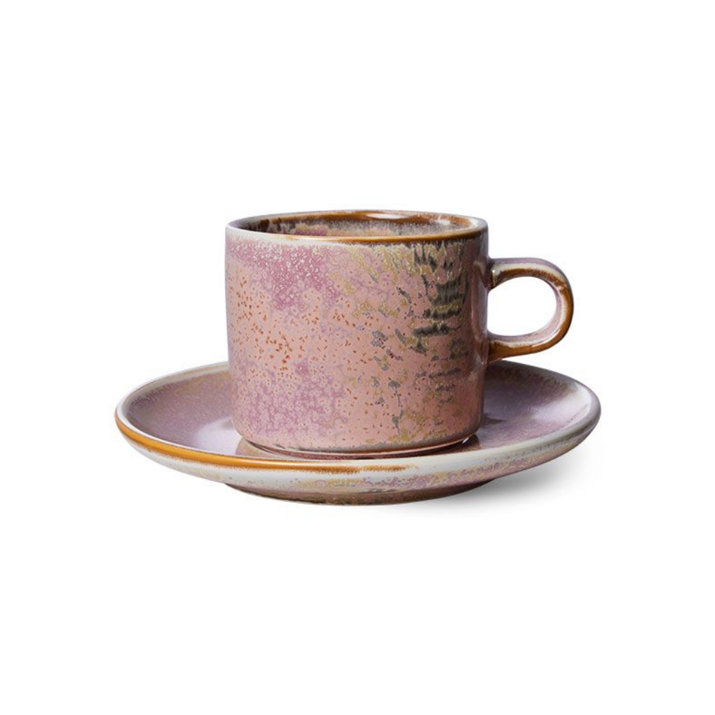 HKliving Chef Ceramics Cup And Saucer, Rustic Pink
