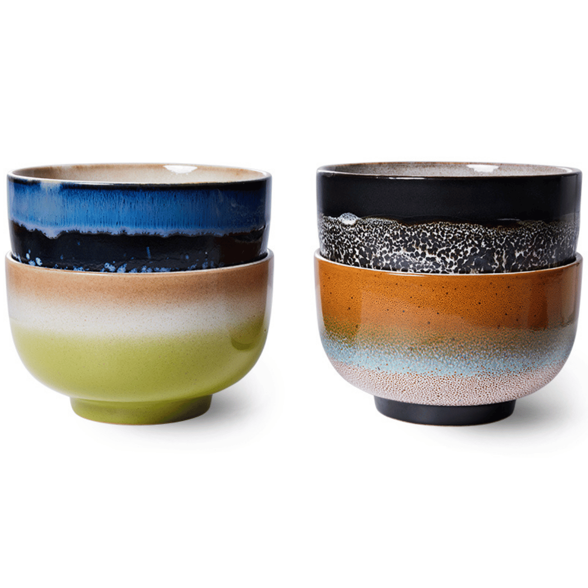 HKliving 70S Ceramics Noodle Bowls, Groovy 4 stuks