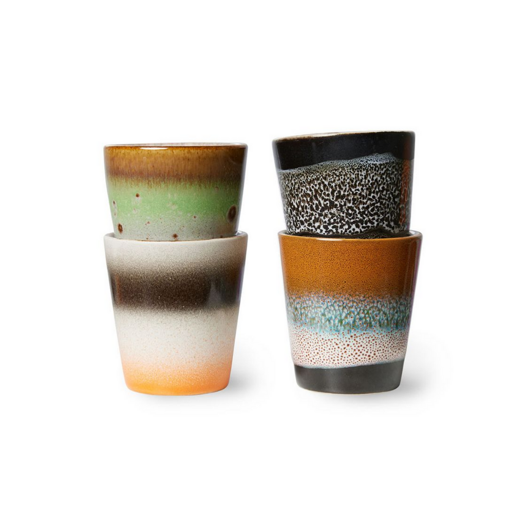 HKliving 70S Ceramics Ristretto Mugs, Good Vibes 4 stuks