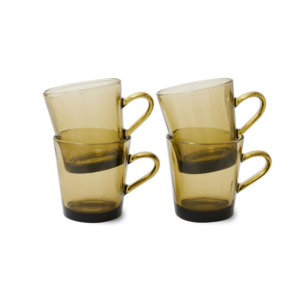 HKliving 70'S Glassware Coffee Cups Mud Brown 4 stuks