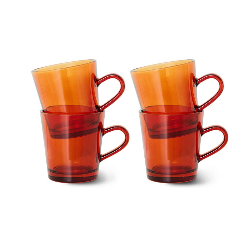 HKliving 70'S Glassware Coffee Cups Amber Brown 4 stuks