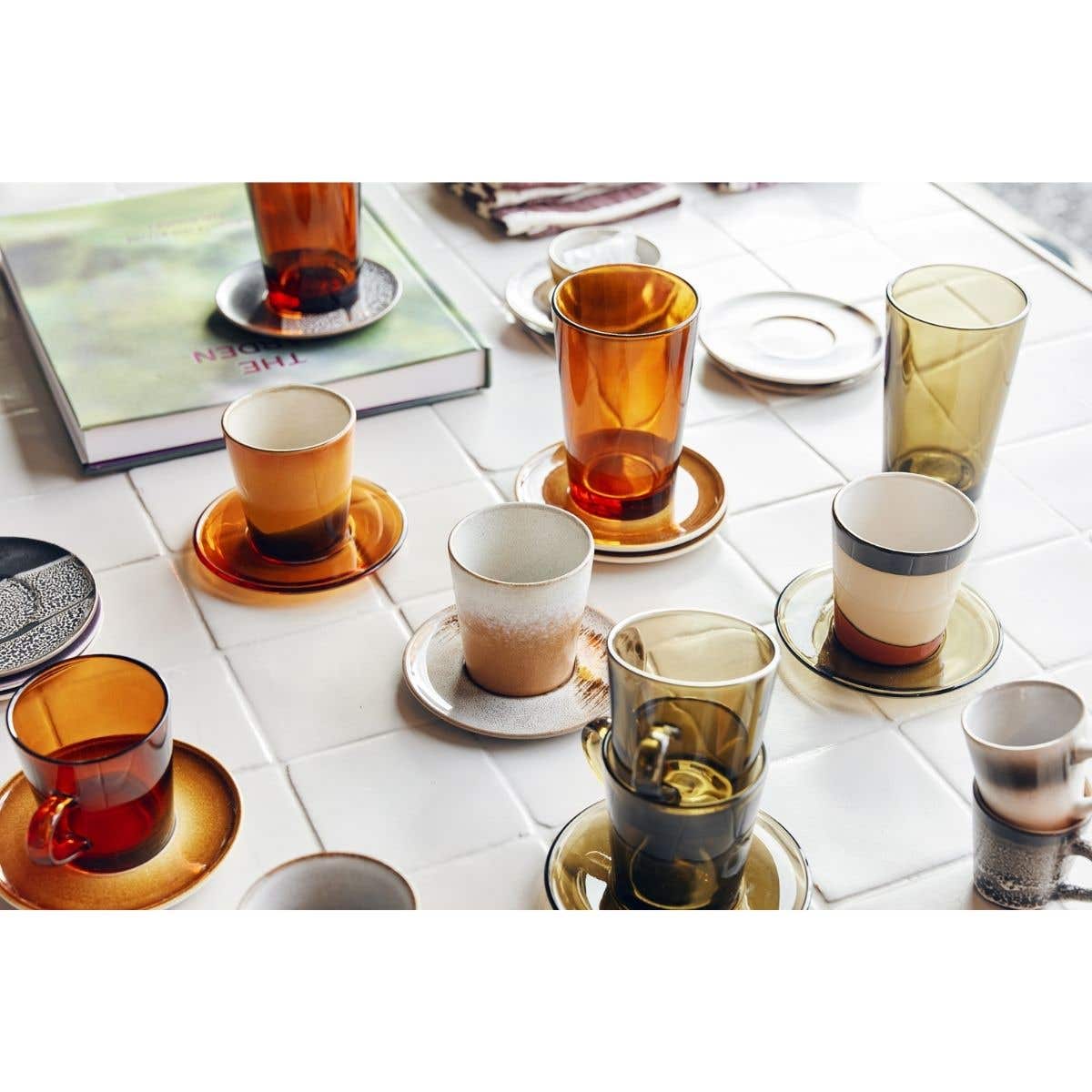 HKliving Schoteltje 70's Glassware Amber Brown 4 stuks 13 cm