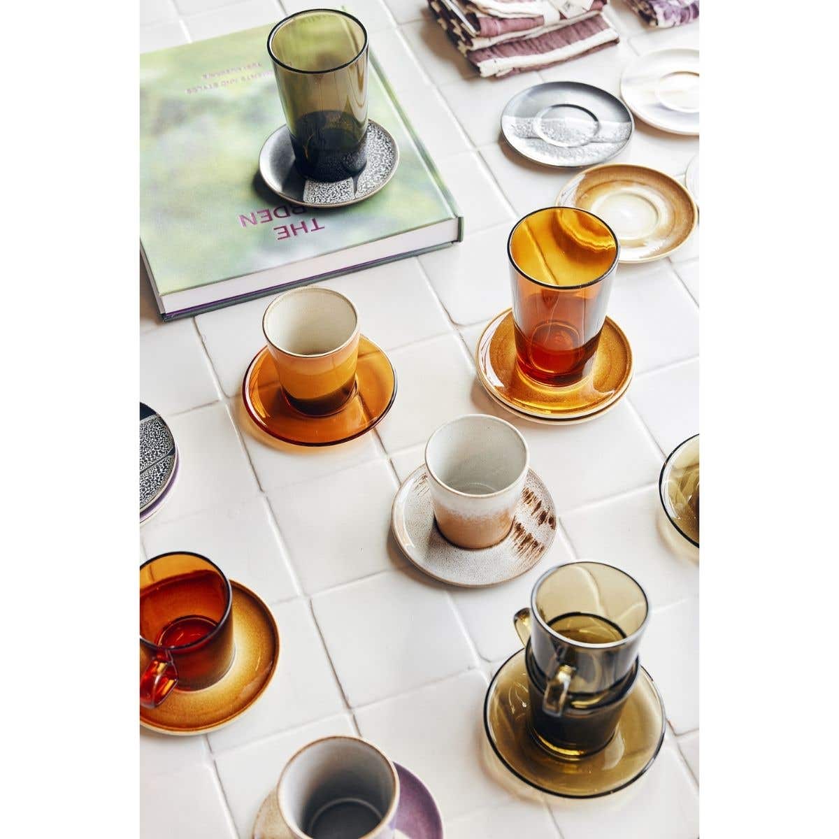 HKliving Schoteltje 70's Glassware Amber Brown 4 stuks 13 cm