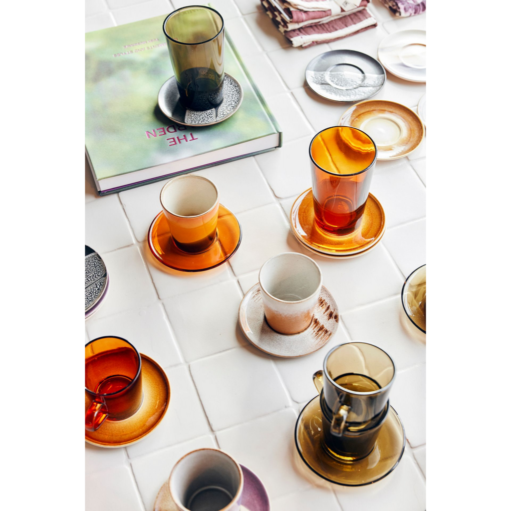 HKliving Schoteltje 70's Glassware Amber Brown 4 stuks 13 cm