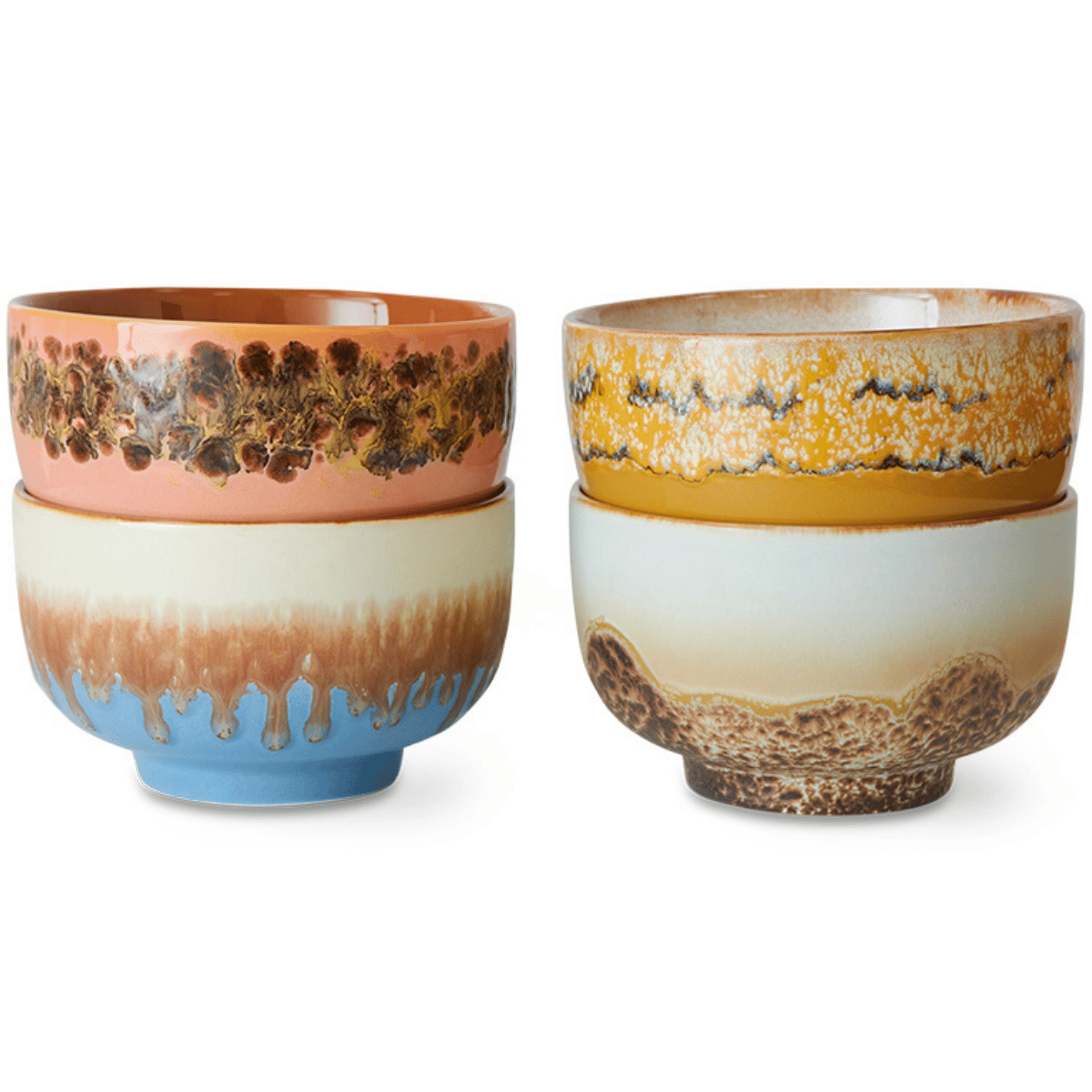 HKliving Noodlekom 70's Ceramics Seabreeze 4 stuks 13.5 cm