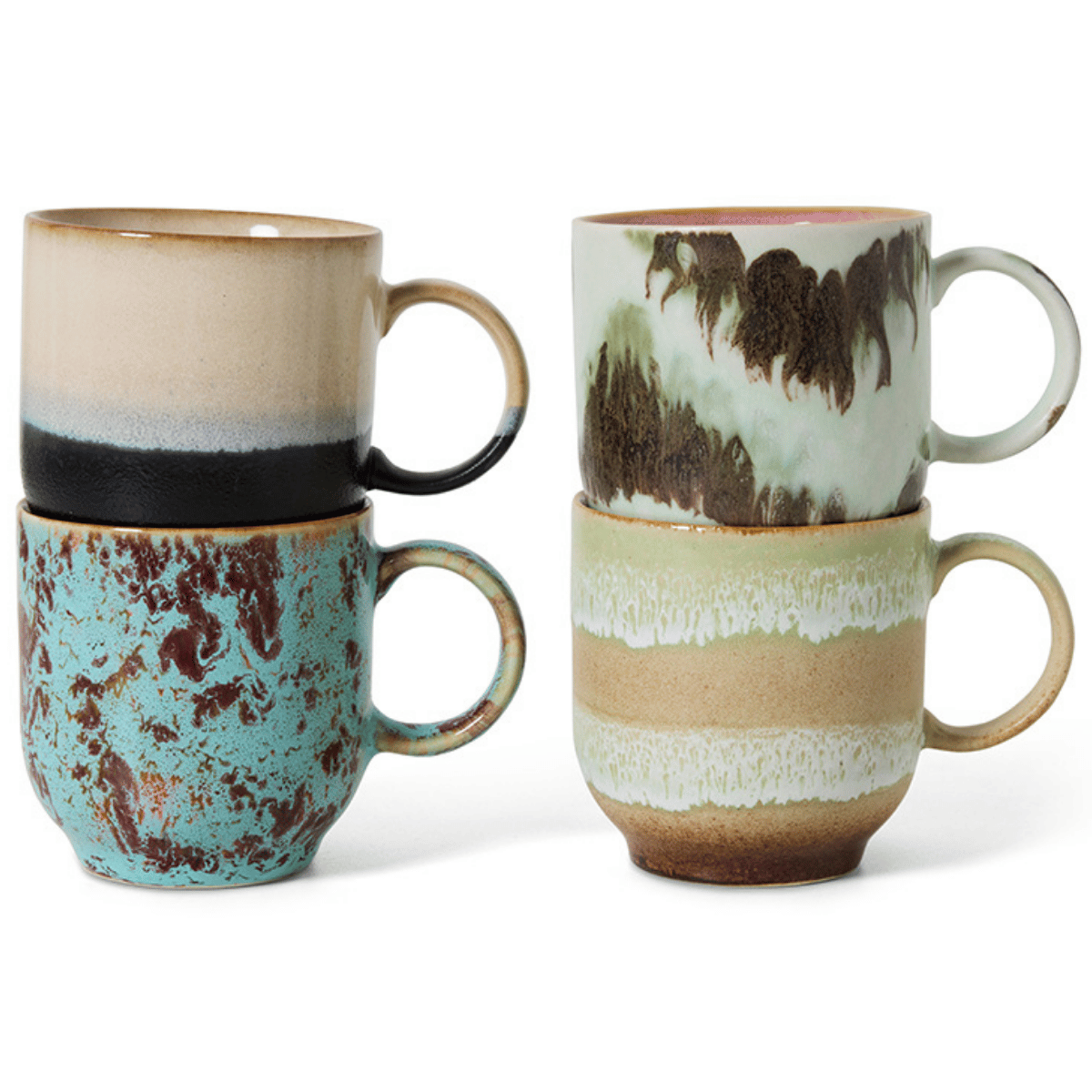 HKliving Koffiekopje 70's Ceramics Abstract 4 stuks 0.25 L