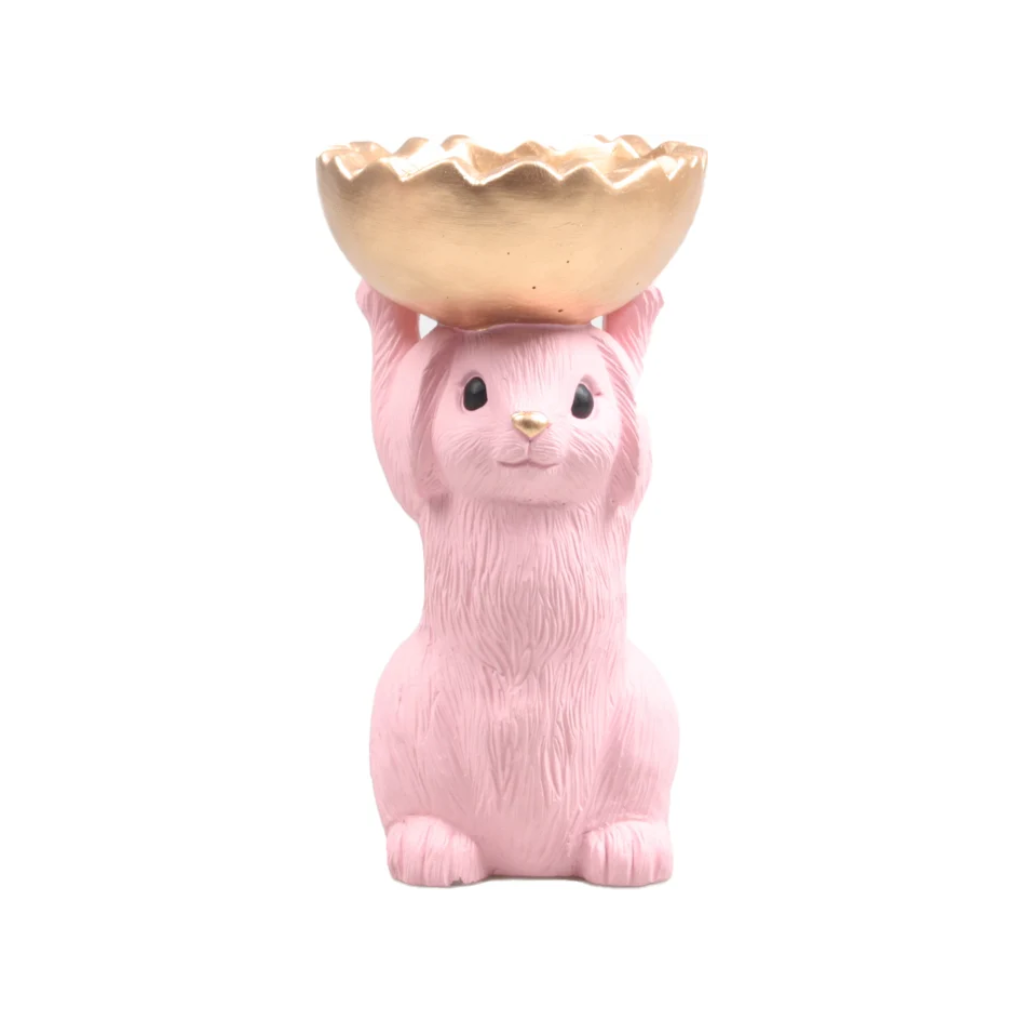 Konijn met schaal roze 13 x 22.5 cm