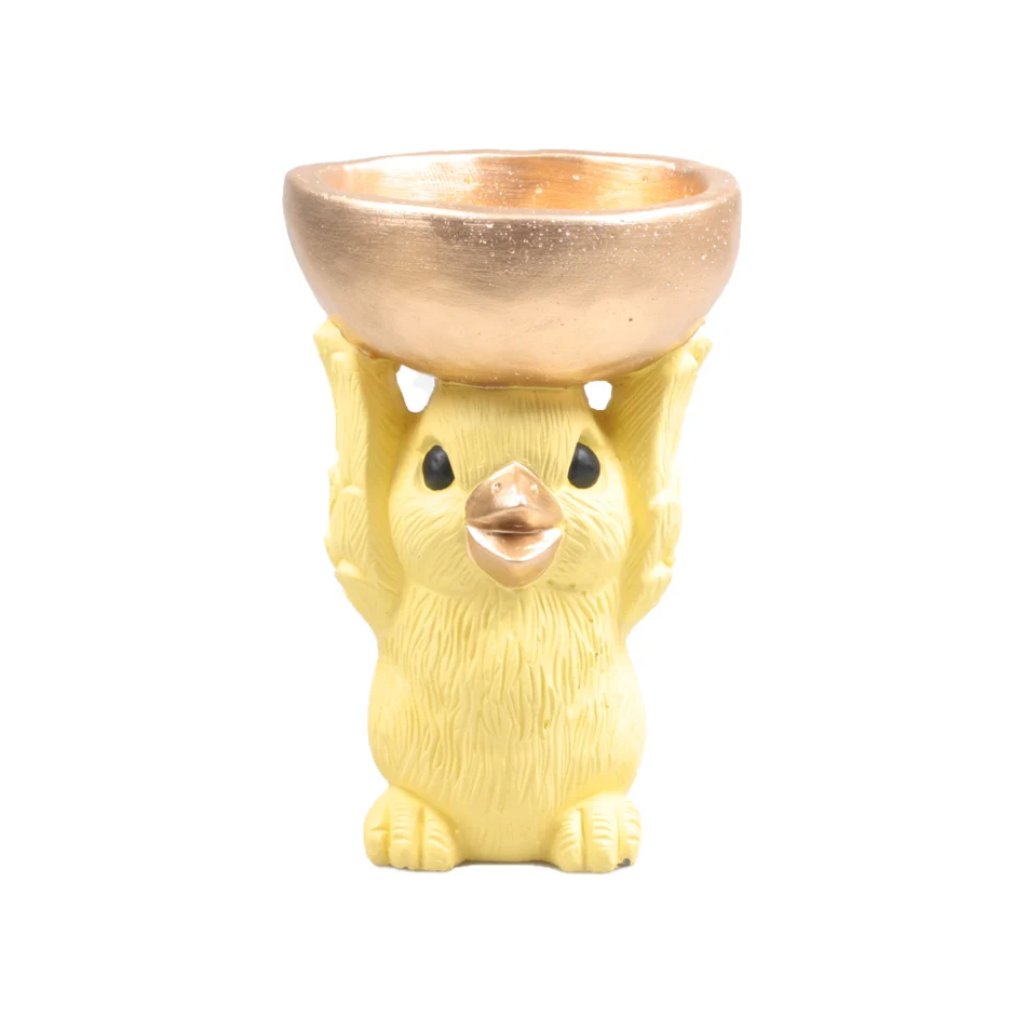 Vogel met schaal geel 19 x 12 x 18.5 cm