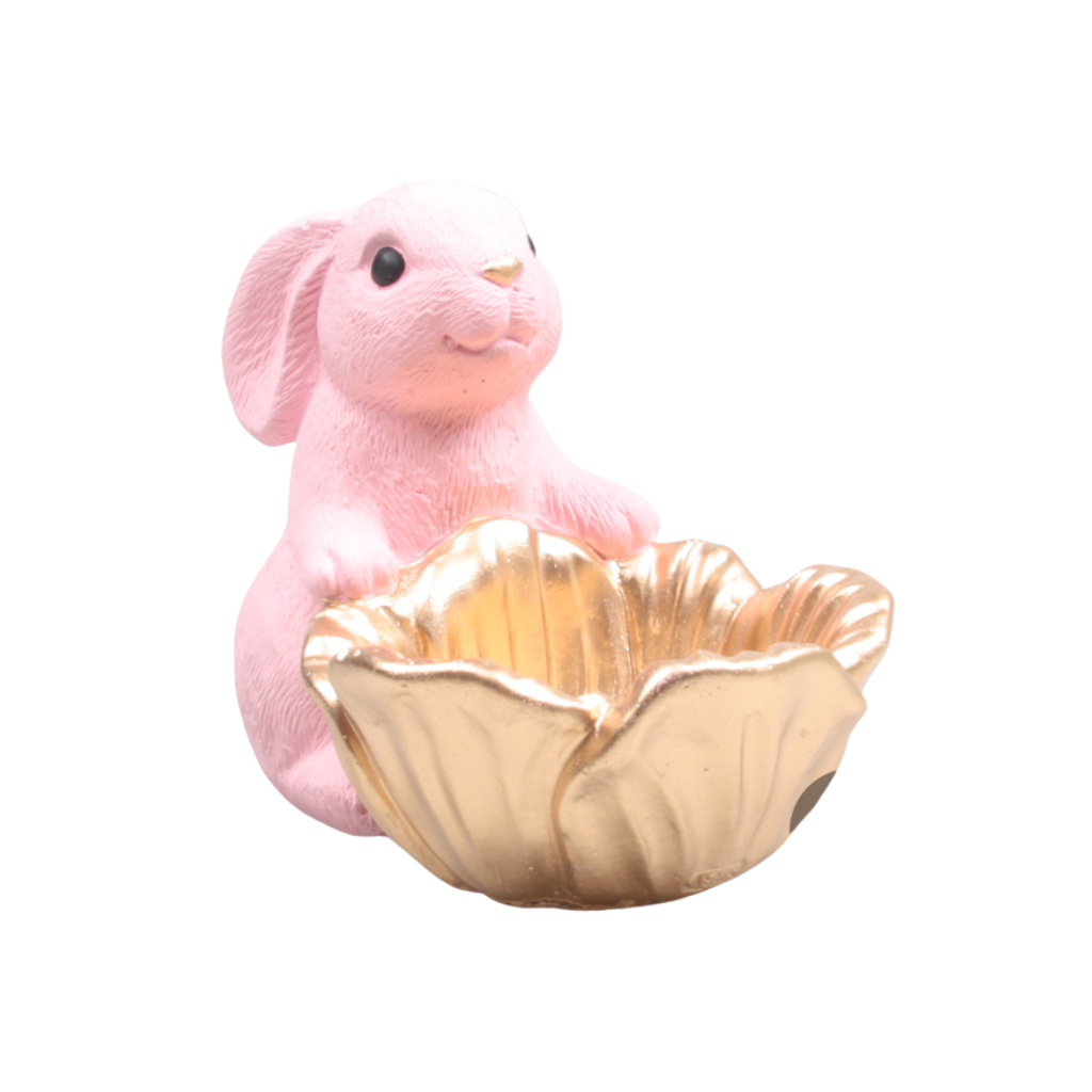 Paashaas met schaal roze 16,5 x 11,5 x 13 cm