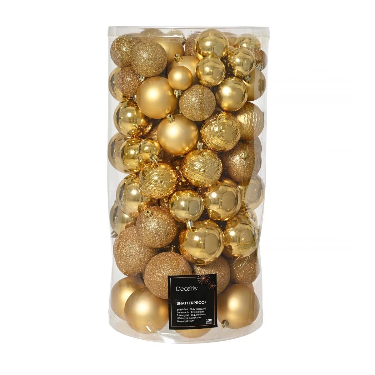 Kerstballen onbreekbaar tube 100 stuks light goud