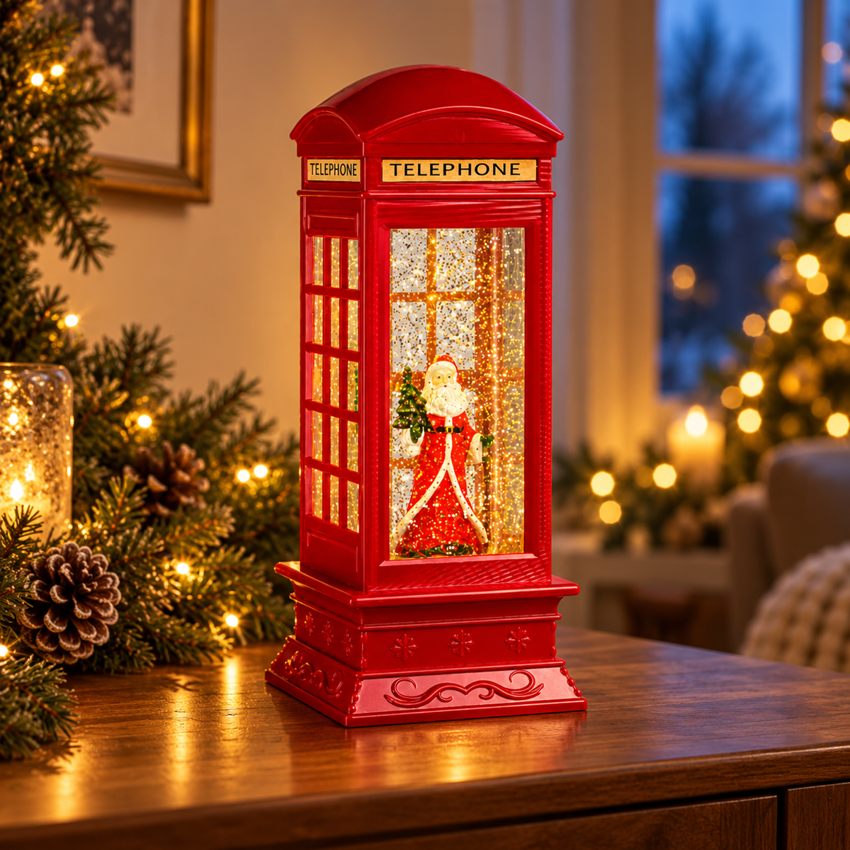 Decoris Verlicht Kerstfiguur Telefoonhokje Rood 11 x 11 x 27 cm