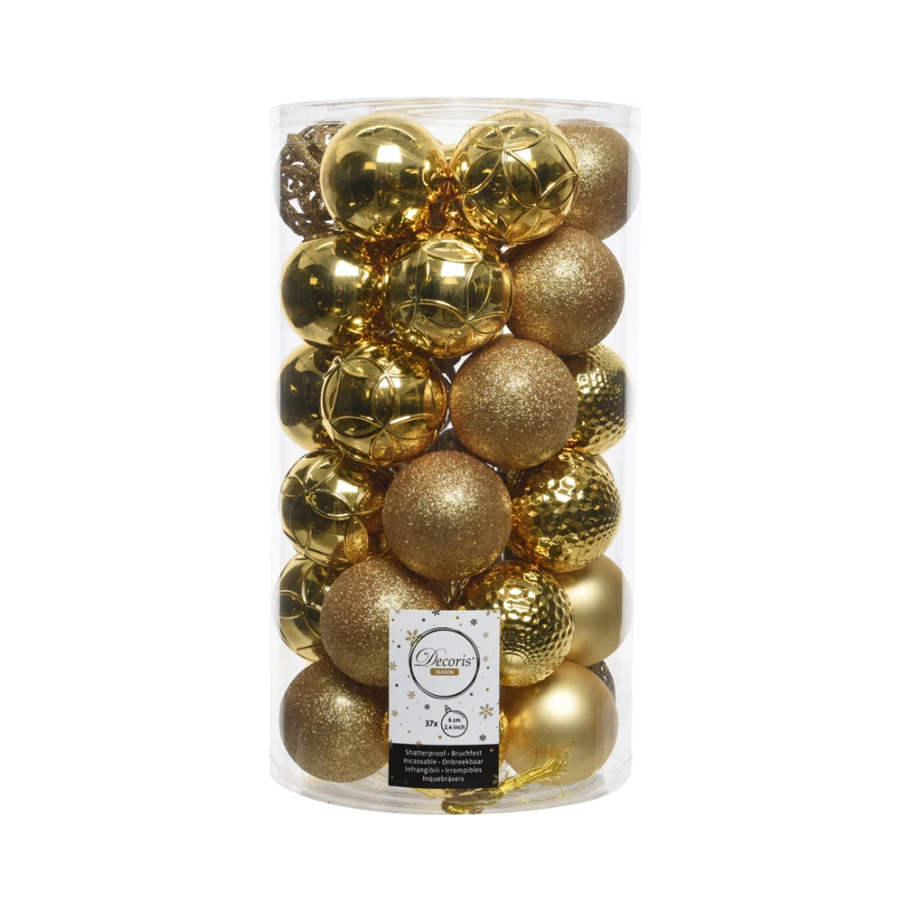 Kerstballen onbreekbaar tube 37 stuks light goud