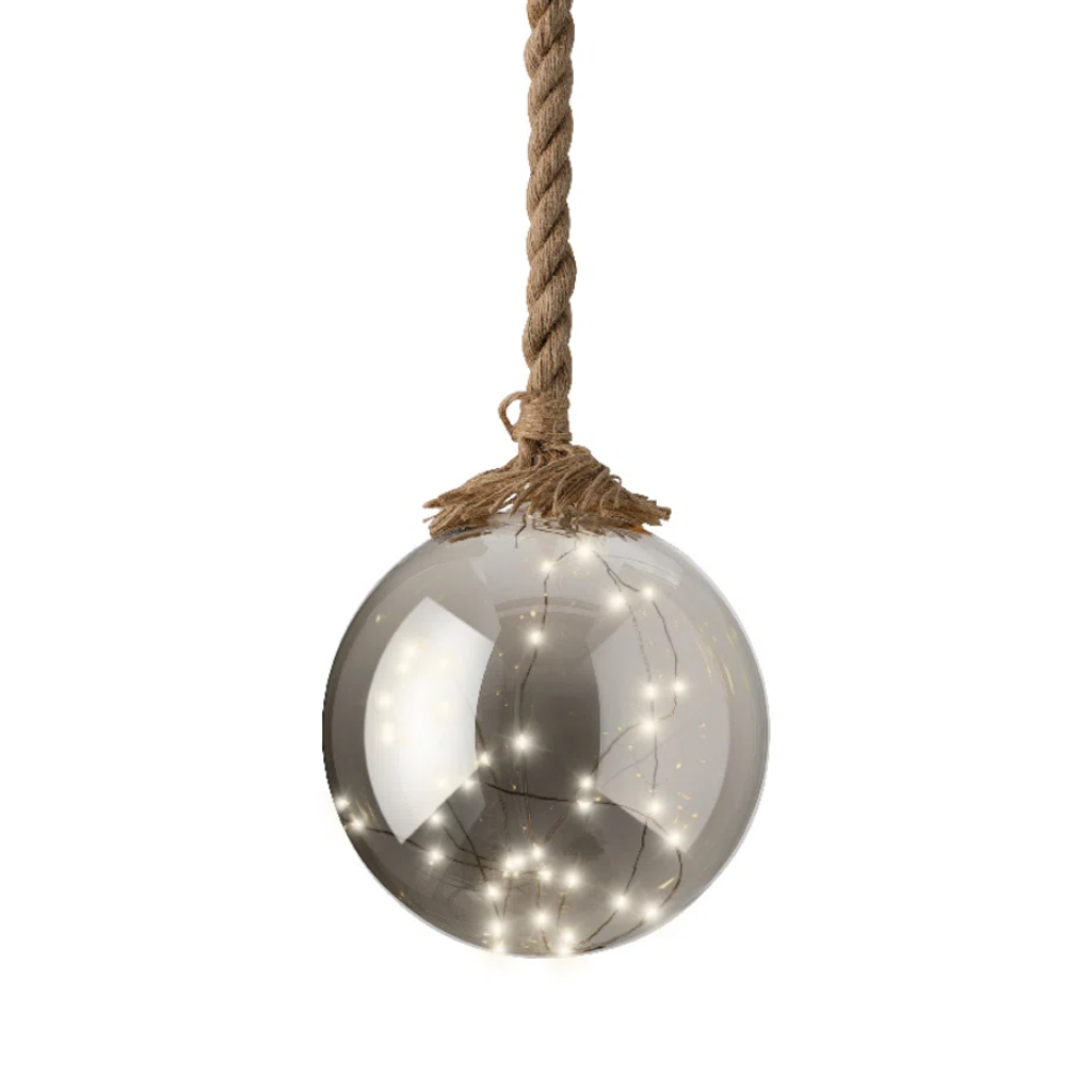 Verlichte Kerstbal Micro LED Glas aan Jute Touw ø 20 cm
