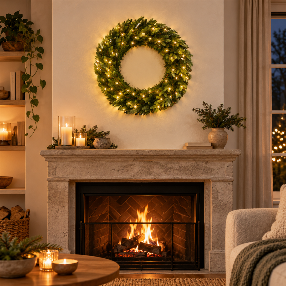 Evergreen Kerstkrans Makalu met Verlichting 60L 60 x 60 x 60 cm
