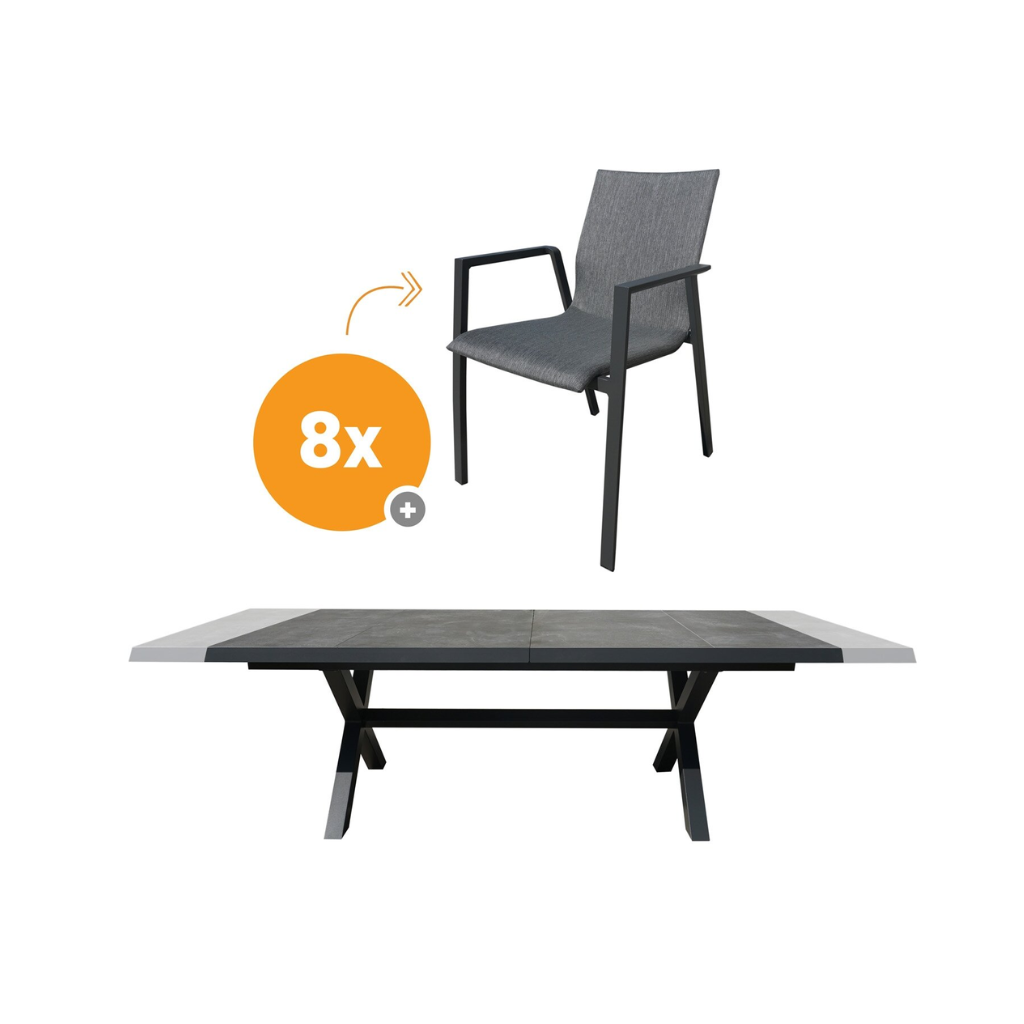 Royal Seasons Uitschuifbare Diningset 8-zits Alora Zwart