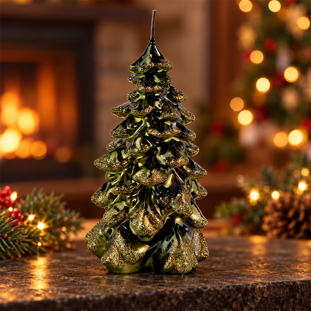 De Bosrand Kerstkaars Kerstboomkaars Ø8 x 15 cm Metallic Glitter Bottle Green