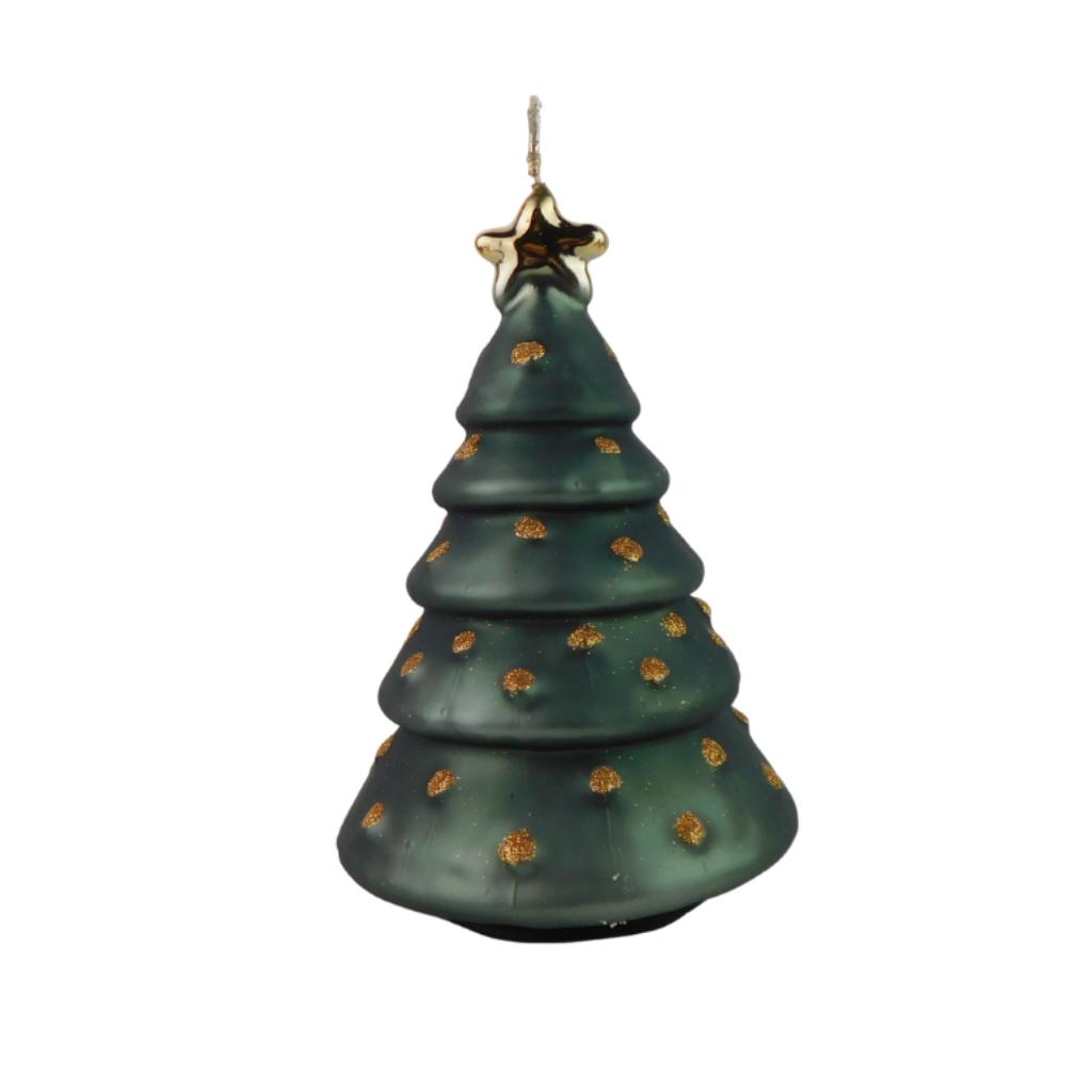 Kaars kerstboom D 12 x H 18 cm mat groen glitter goud