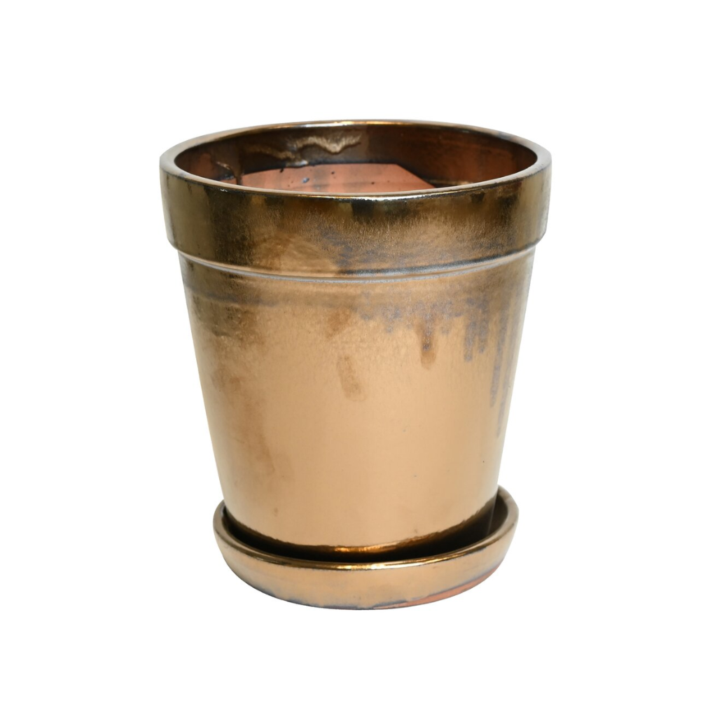 Pot met schotel antiek goud 11 x 11.5 cm