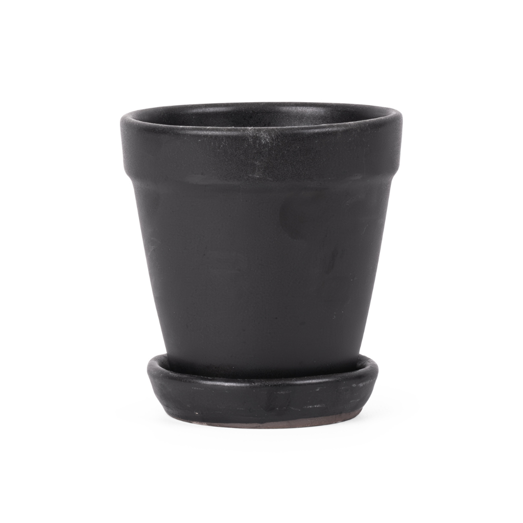 Pot met schotel mat zwart 11 x 11.5 cm