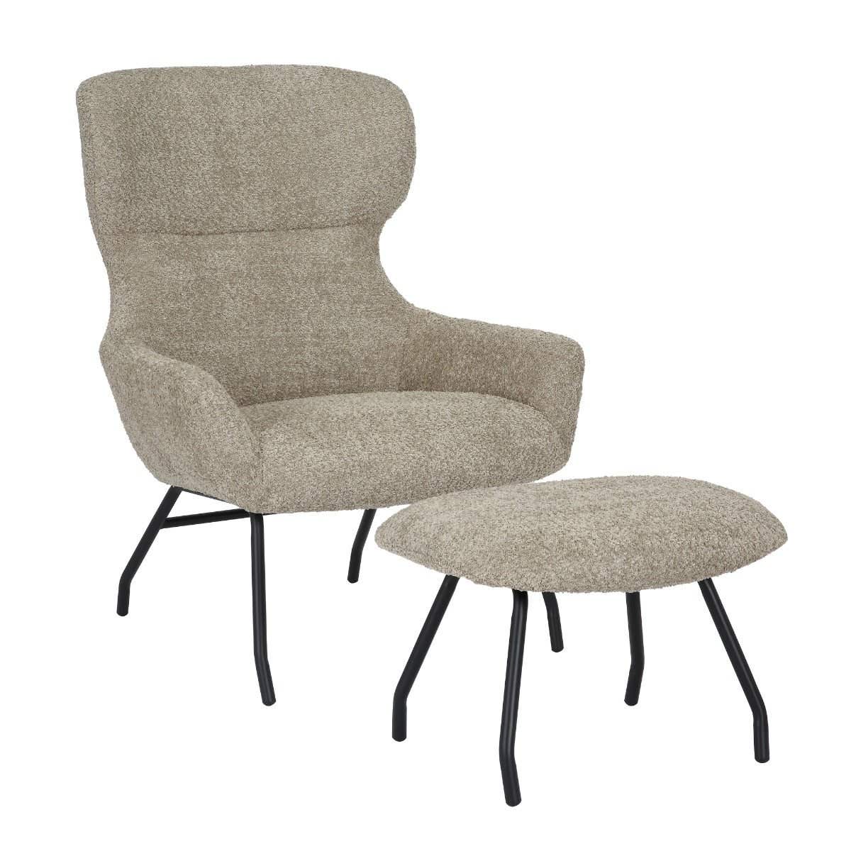 24Seven Loungestoel Pablo Bouclé Liver Met Voetbankje Grijs 78 x 80 x 104 cm