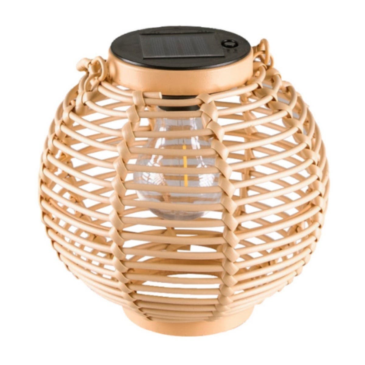 Solar lantaarn rond rotan natural 18 cm