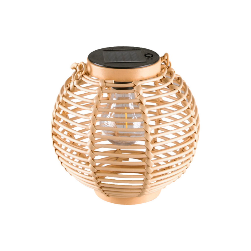 Solar lantaarn rond rotan natural 18 cm