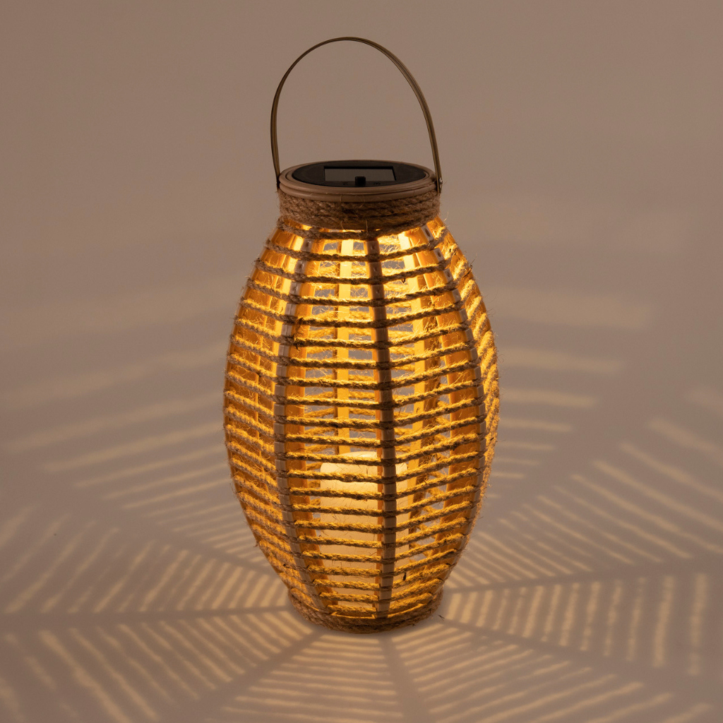 Solar lantaarn ovaal hemp natural 30 x 18 cm