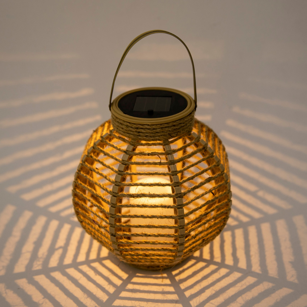 Solar lantaarn rond hemp natural 20 cm