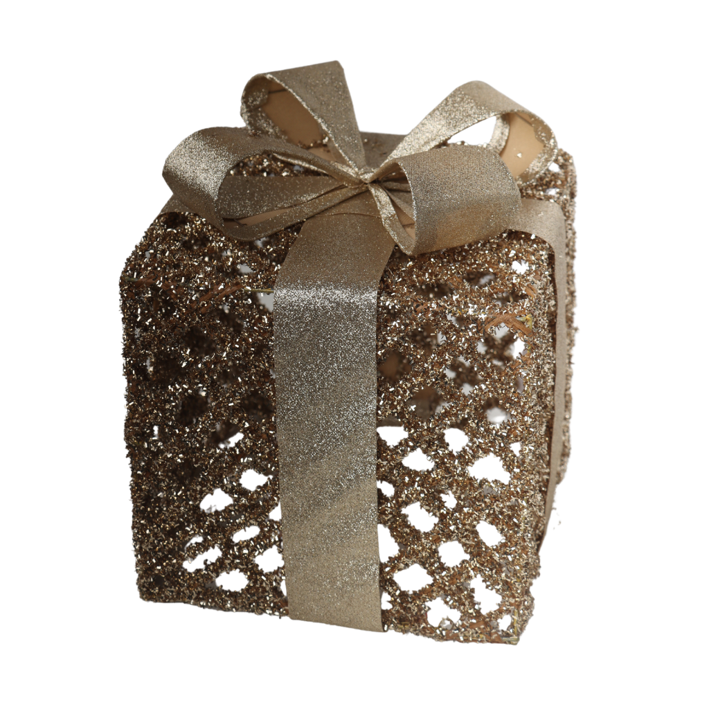 Giftbox glitter champagne met timer M 20 cm