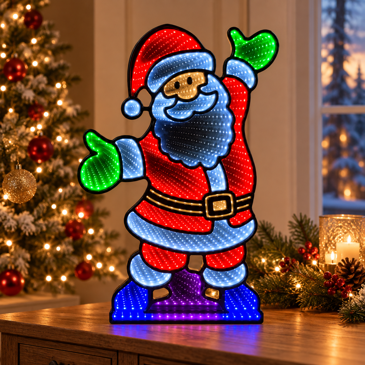 De Bosrand Verlicht Kerstfiguur Infinity Kerstman 60 cm
