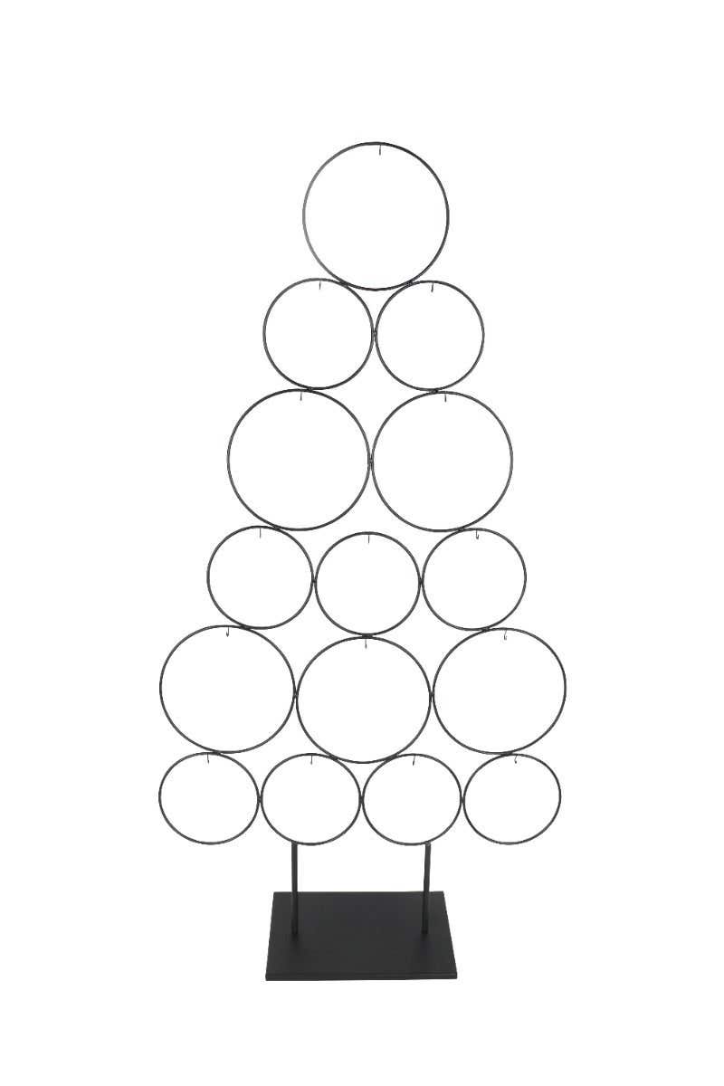 Metalen kerstboom ringen op voet zwart 64 x 124 cm