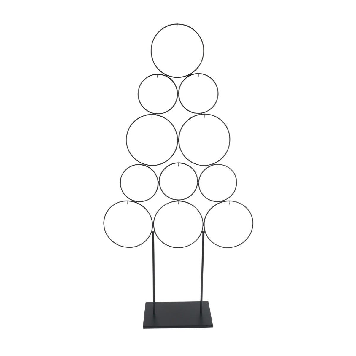 Metalen kerstboom ringen op voet zwart 39 x 84 cm