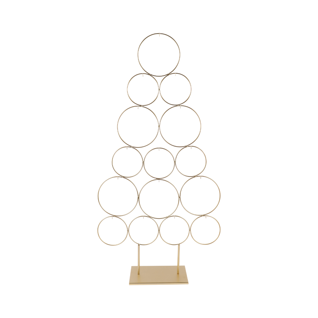 Metalen kerstboom ringen op voet goud 64 x 124 cm