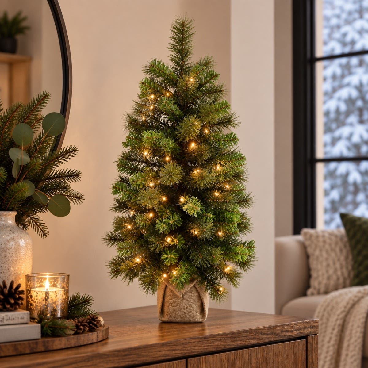 Evergreen Tafel Kunstkerstboom Everest Groen met Verlichting 90 x 48 cm
