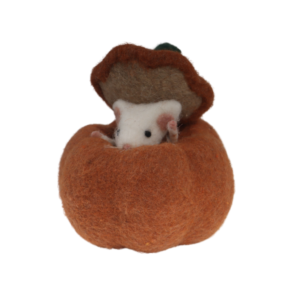 Pompoen met muis vilt 14 cm