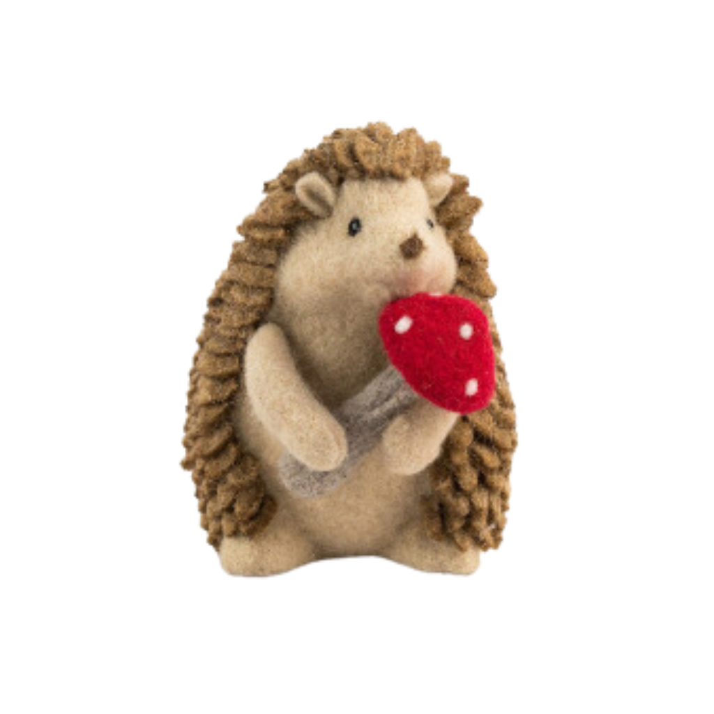 Vilten egel met paddenstoel 17 cm