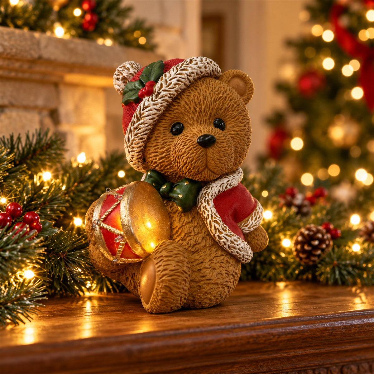 De Bosrand Verlicht Kerstfiguur Kerstbeer trommel LED 30 cm