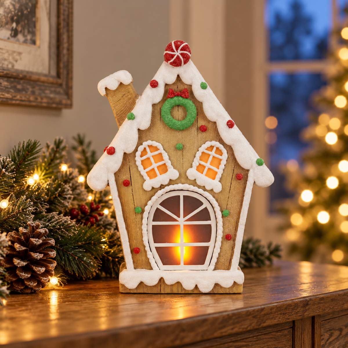 De Bosrand Verlicht Kerstfiguur Gingerbread House 36 cm