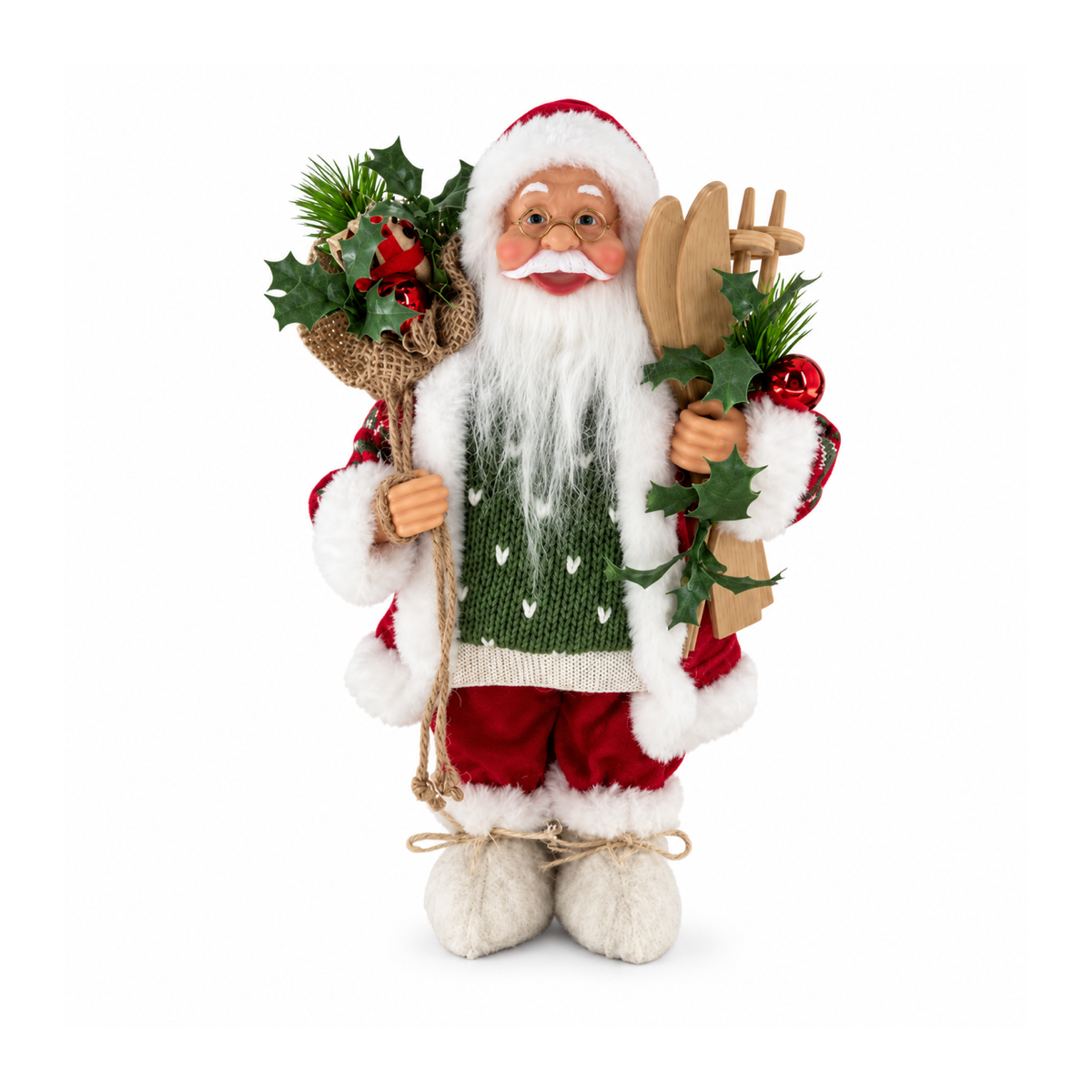 Kerstman met ski's rood 30 cm