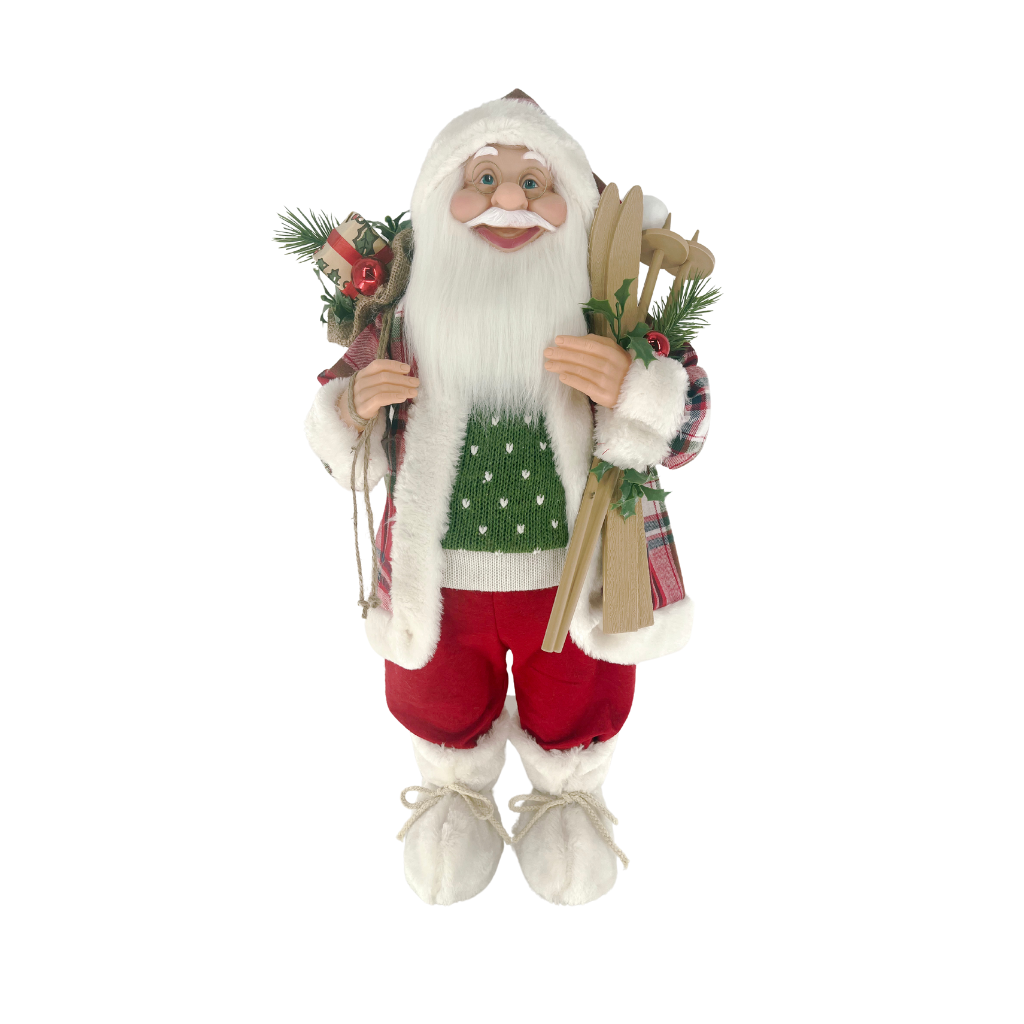 Kerstman met ski's rood 60 cm