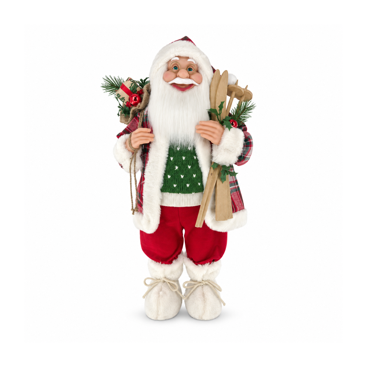 Kerstman met ski's rood 60 cm