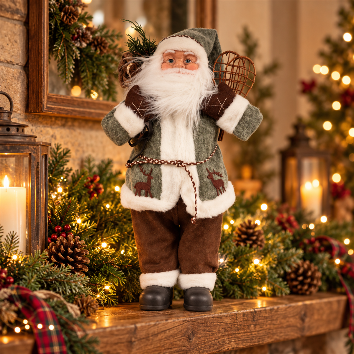 De Bosrand Kerstfiguur Kerstman met zak Groen 30 cm