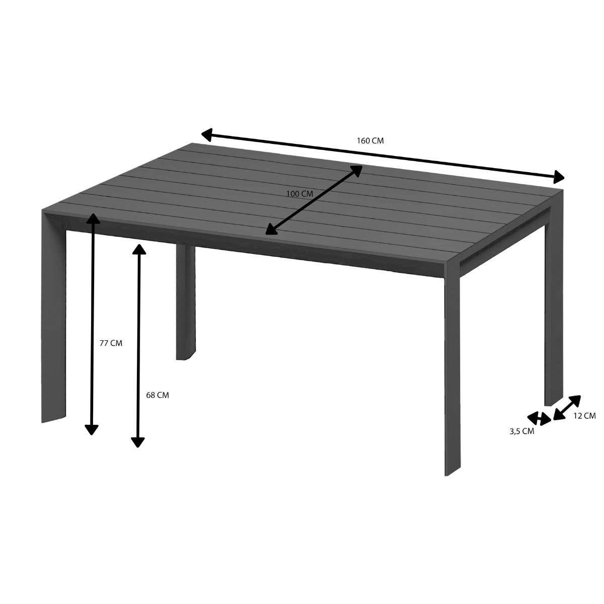 Royal Seasons Tafel Noordwijk Zwart 160 x 100 x 77 cm