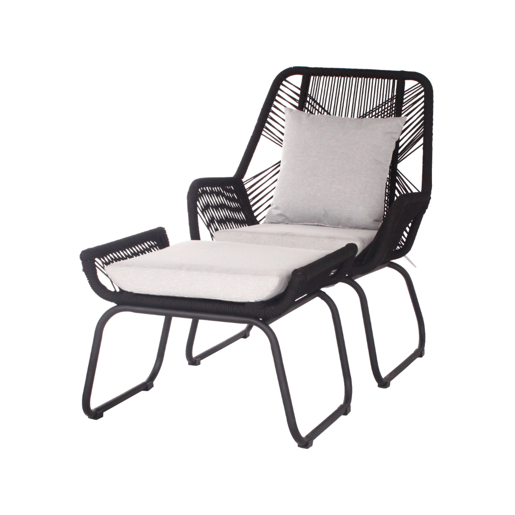 Ease up Loungestoel Napoli Zwart met Voetensteun 66 x 71 x 91 cm