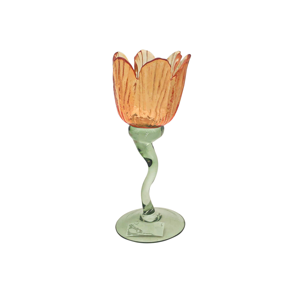 Theelichthouder tulp glas oranje 8.5 x 19.5 cm