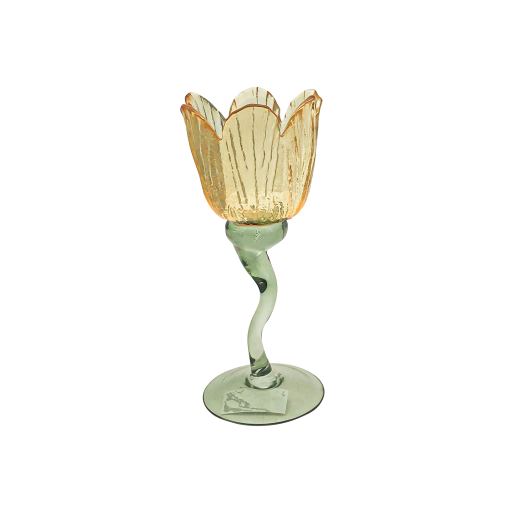 Theelichthouder tulp glas geel 8.5 x 19.5 cm