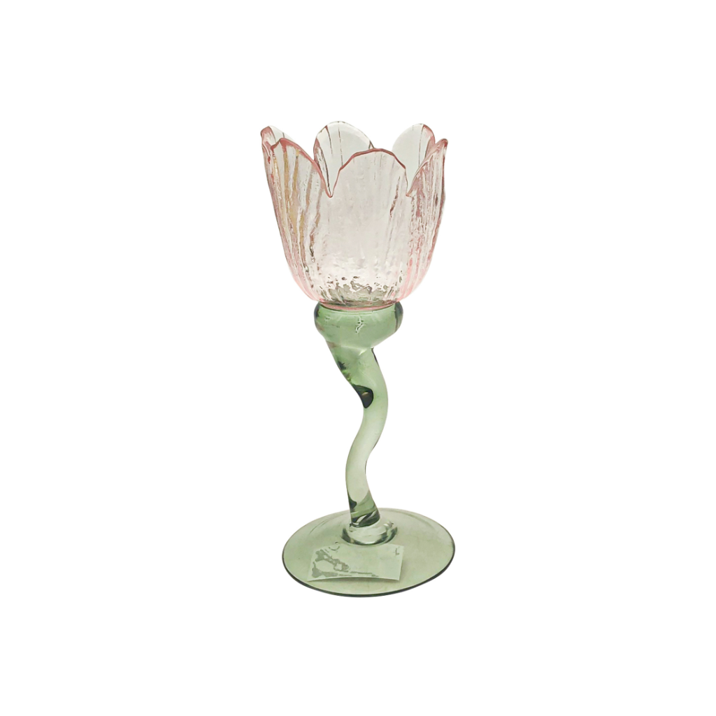 Theelichthouder tulp glas roze 8.5 x 19.5 cm