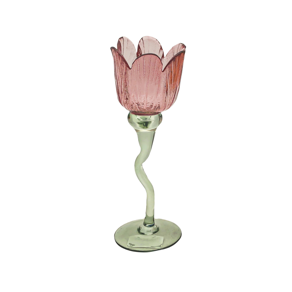 Theelichthouder tulp glas fuchsia 8.5 x 22.5 cm
