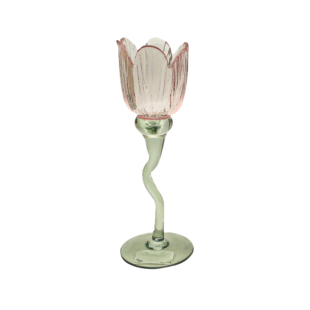 Theelichthouder tulp glas roze 8.5 x 22.5 cm