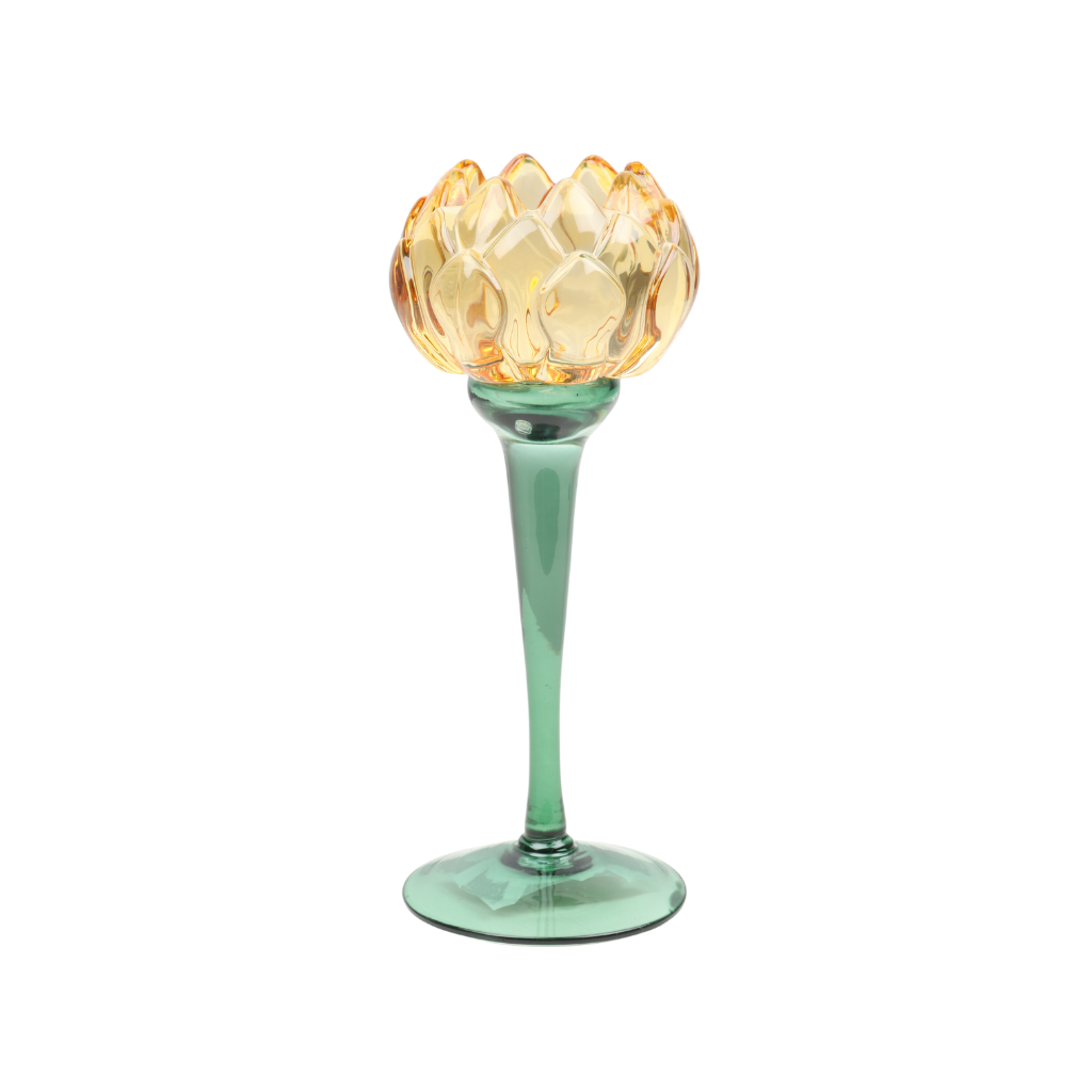 Theelichthouder glas flower yellow 8 x 20.2 cm